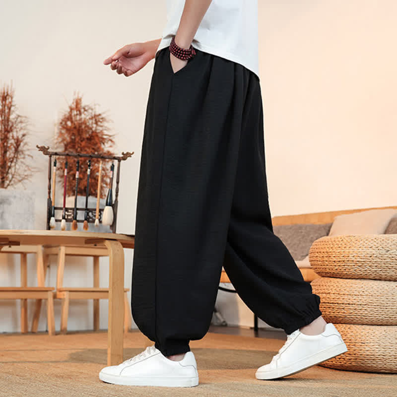 Buddha Stones Lässige, einfarbige Herren-Cropped-Hose mit Kordelzug für Frühling und Sommer, gerades Bein und Tasche - image 12