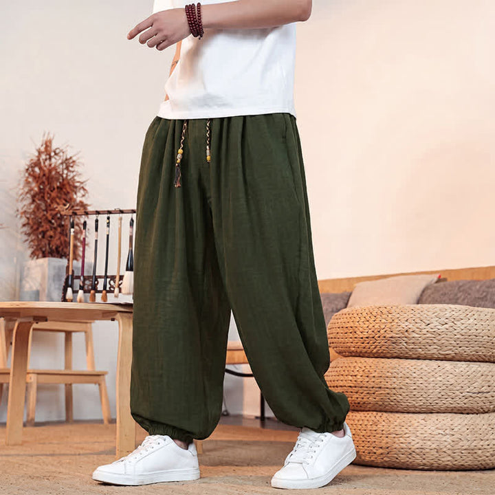 Buddha Stones Lässige, einfarbige Herren-Cropped-Hose mit Kordelzug für Frühling und Sommer, gerades Bein und Tasche - Dunkelolivgrün - US/UK/AU46, EU56 (5XL) - image 18