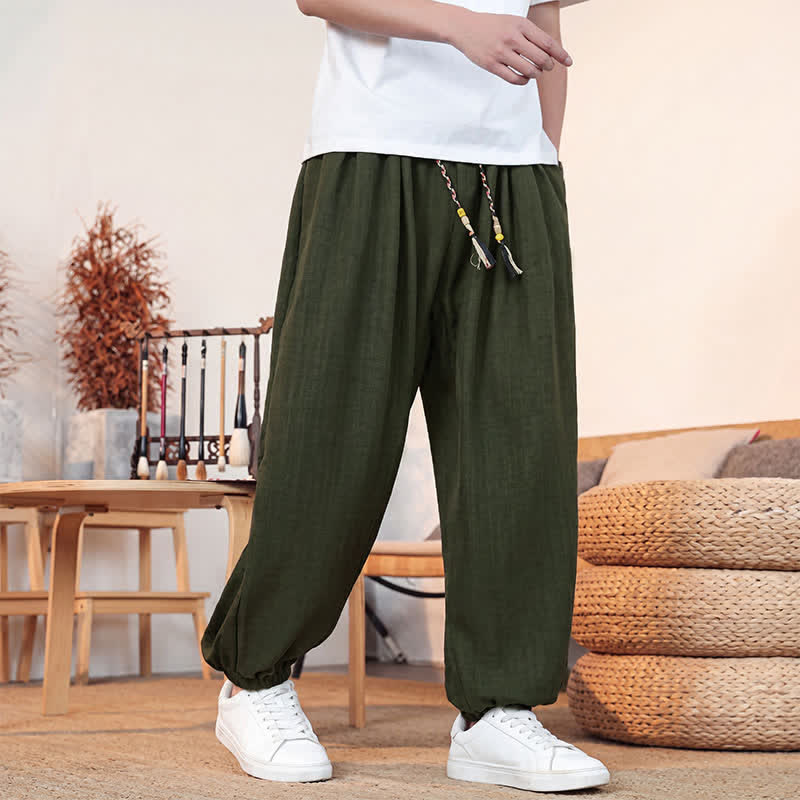 Buddha Stones Lässige, einfarbige Herren-Cropped-Hose mit Kordelzug für Frühling und Sommer, gerades Bein und Tasche - image 23
