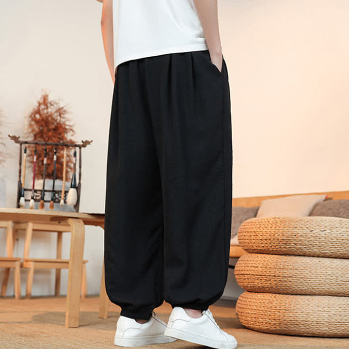 Buddha Stones Lässige, einfarbige Herren-Cropped-Hose mit Kordelzug für Frühling und Sommer, gerades Bein und Tasche - image 11