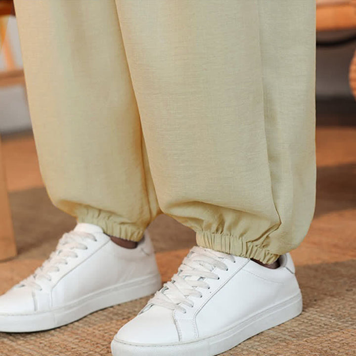 Buddha Stones Lässige, einfarbige Herren-Cropped-Hose mit Kordelzug für Frühling und Sommer, gerades Bein und Tasche - image 8