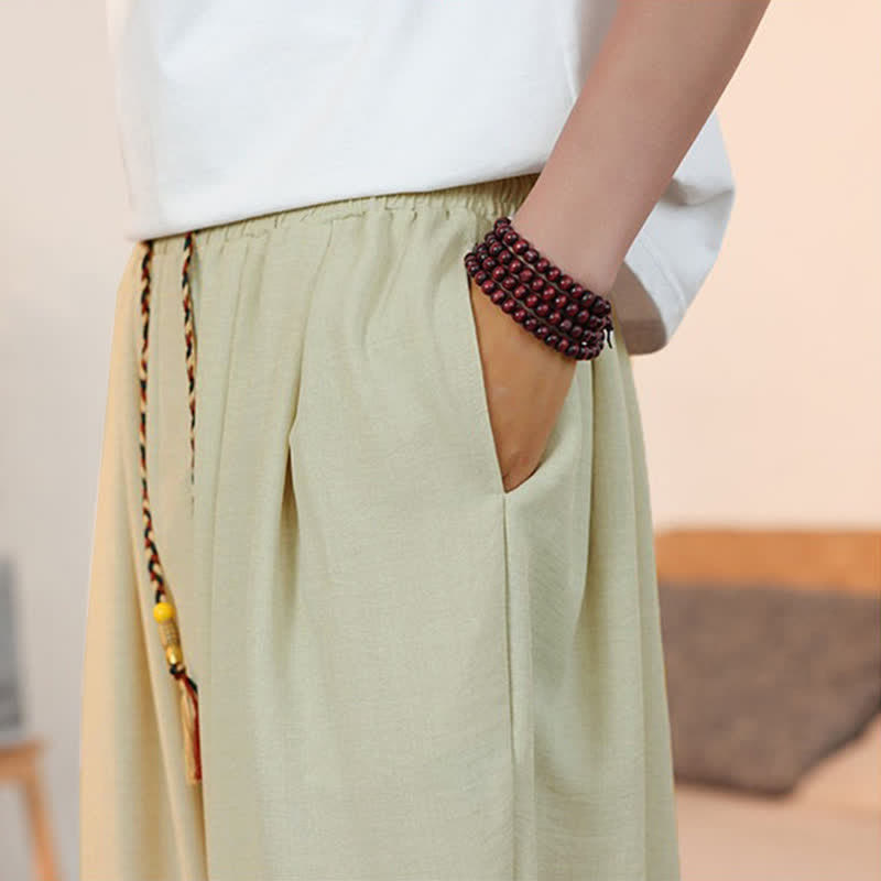 Buddha Stones Lässige, einfarbige Herren-Cropped-Hose mit Kordelzug für Frühling und Sommer, gerades Bein und Tasche - image 7