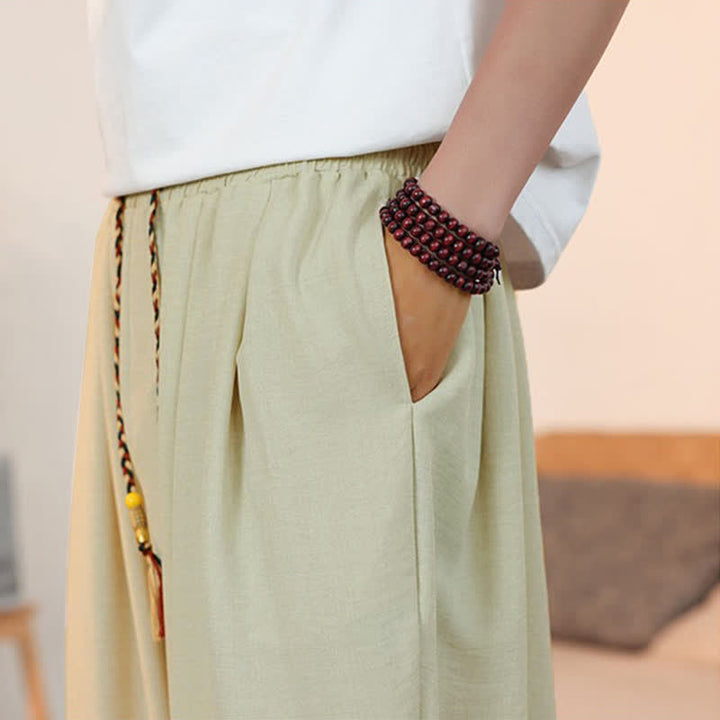 Buddha Stones Lässige, einfarbige Herren-Cropped-Hose mit Kordelzug für Frühling und Sommer, gerades Bein und Tasche - image 7