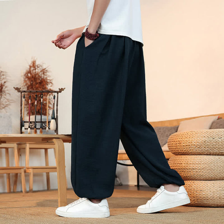 Buddha Stones Lässige, einfarbige Herren-Cropped-Hose mit Kordelzug für Frühling und Sommer, gerades Bein und Tasche - image 31