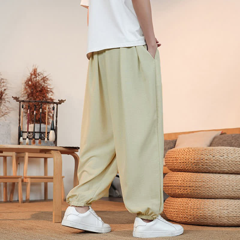 Buddha Stones Lässige, einfarbige Herren-Cropped-Hose mit Kordelzug für Frühling und Sommer, gerades Bein und Tasche - image 4
