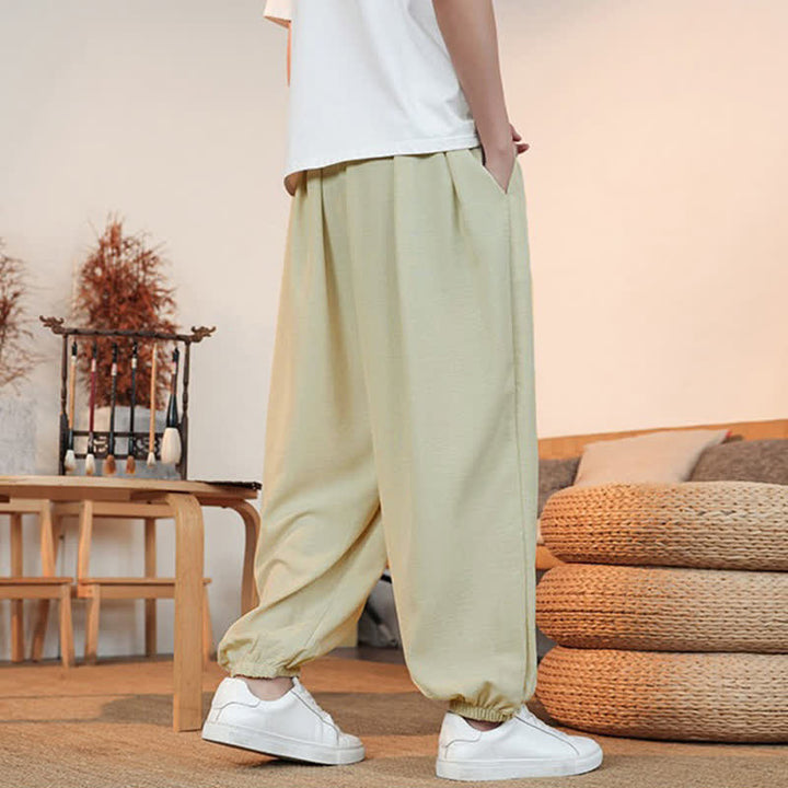Buddha Stones Lässige, einfarbige Herren-Cropped-Hose mit Kordelzug für Frühling und Sommer, gerades Bein und Tasche - image 4