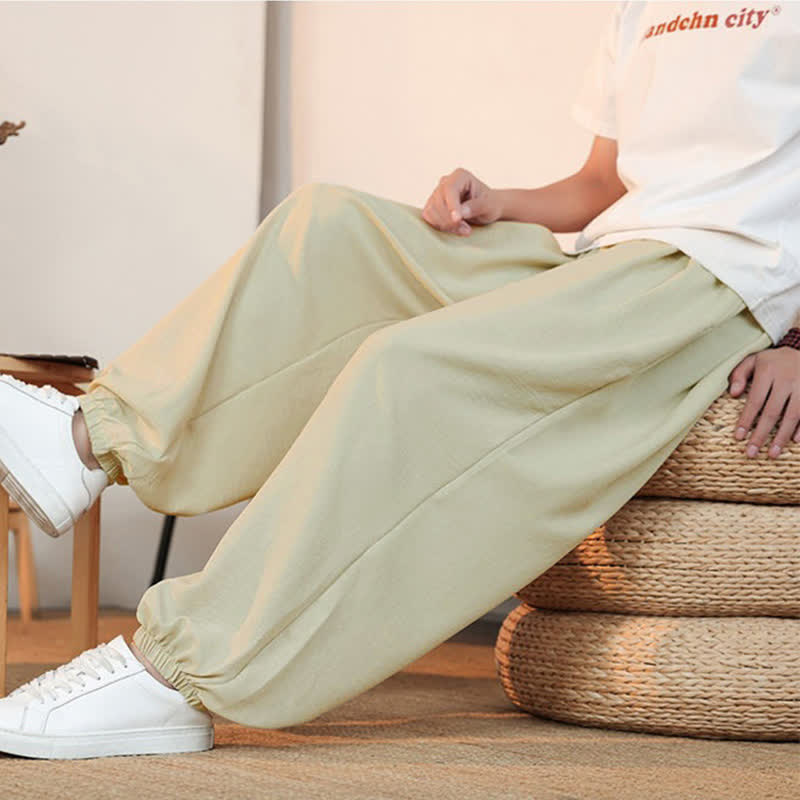 Buddha Stones Lässige, einfarbige Herren-Cropped-Hose mit Kordelzug für Frühling und Sommer, gerades Bein und Tasche - image 5
