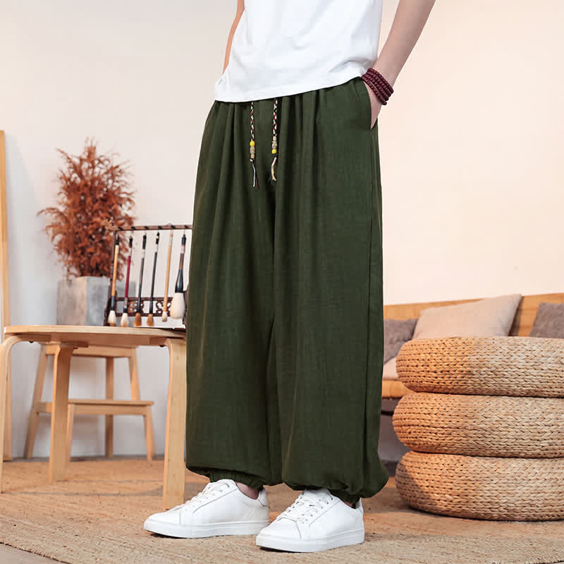 Buddha Stones Lässige, einfarbige Herren-Cropped-Hose mit Kordelzug für Frühling und Sommer, gerades Bein und Tasche - image 21