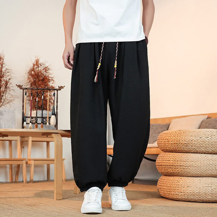 Buddha Stones Lässige, einfarbige Herren-Cropped-Hose mit Kordelzug für Frühling und Sommer, gerades Bein und Tasche - image 10