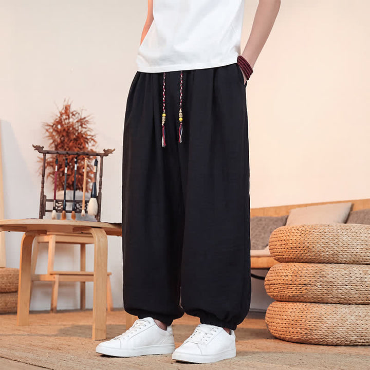 Buddha Stones Lässige, einfarbige Herren-Cropped-Hose mit Kordelzug für Frühling und Sommer, gerades Bein und Tasche - image 13