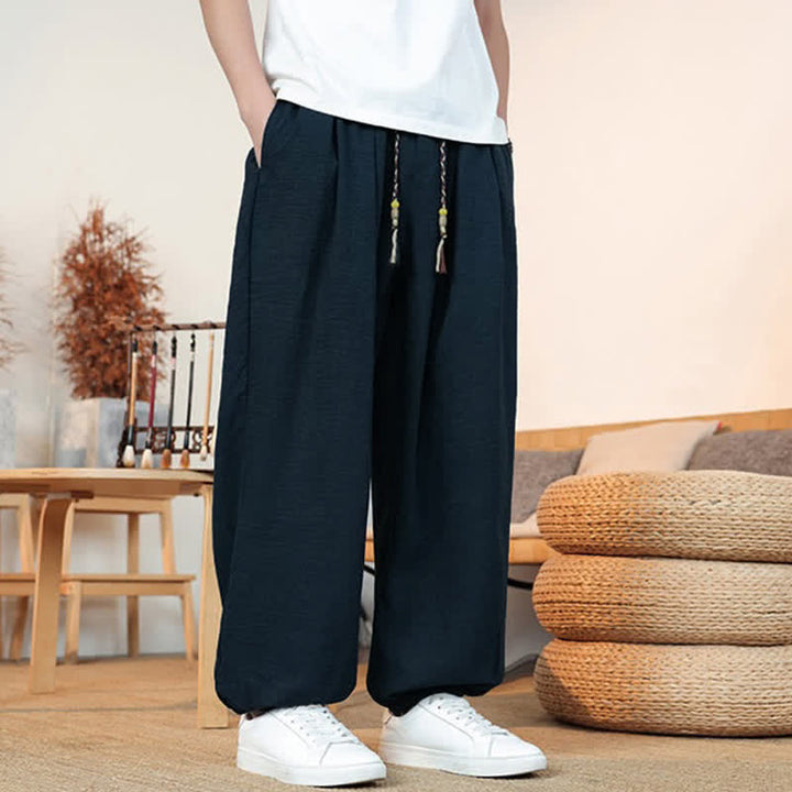 Buddha Stones Lässige, einfarbige Herren-Cropped-Hose mit Kordelzug für Frühling und Sommer, gerades Bein und Tasche - image 34