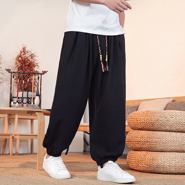 Buddha Stones Lässige, einfarbige Herren-Cropped-Hose mit Kordelzug für Frühling und Sommer, gerades Bein und Tasche - image 15