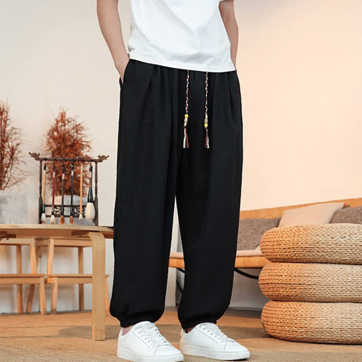 Buddha Stones Lässige, einfarbige Herren-Cropped-Hose mit Kordelzug für Frühling und Sommer, gerades Bein und Tasche - image 14