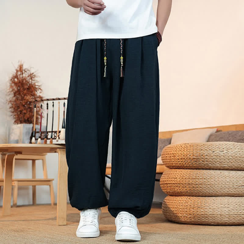 Buddha Stones Lässige, einfarbige Herren-Cropped-Hose mit Kordelzug für Frühling und Sommer, gerades Bein und Tasche - image 28