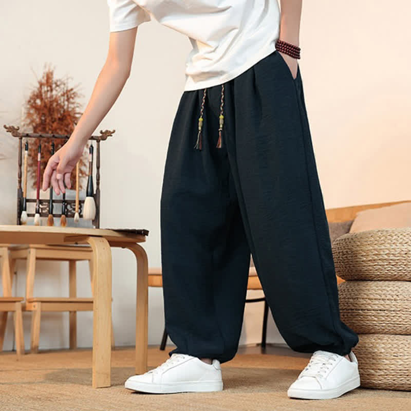 Buddha Stones Lässige, einfarbige Herren-Cropped-Hose mit Kordelzug für Frühling und Sommer, gerades Bein und Tasche - image 30