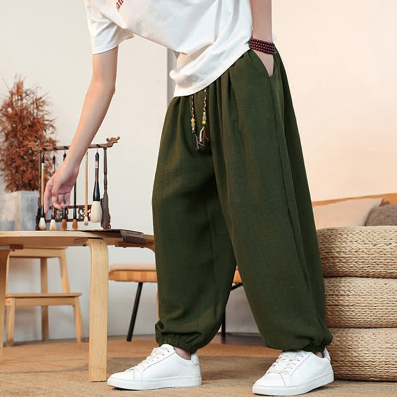 Buddha Stones Lässige, einfarbige Herren-Cropped-Hose mit Kordelzug für Frühling und Sommer, gerades Bein und Tasche - image 25