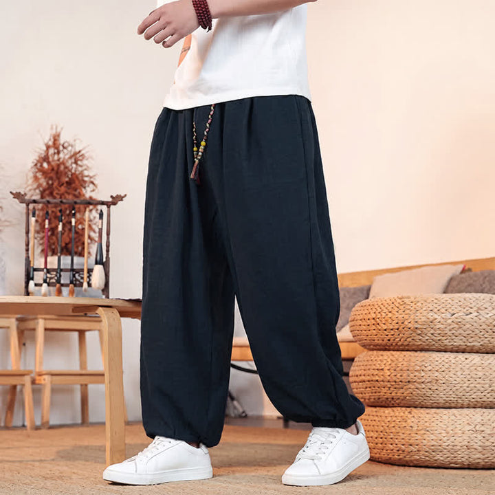 Buddha Stones Lässige, einfarbige Herren-Cropped-Hose mit Kordelzug für Frühling und Sommer, gerades Bein und Tasche - Marine - US/UK/AU46, EU56 (5XL) - image 27