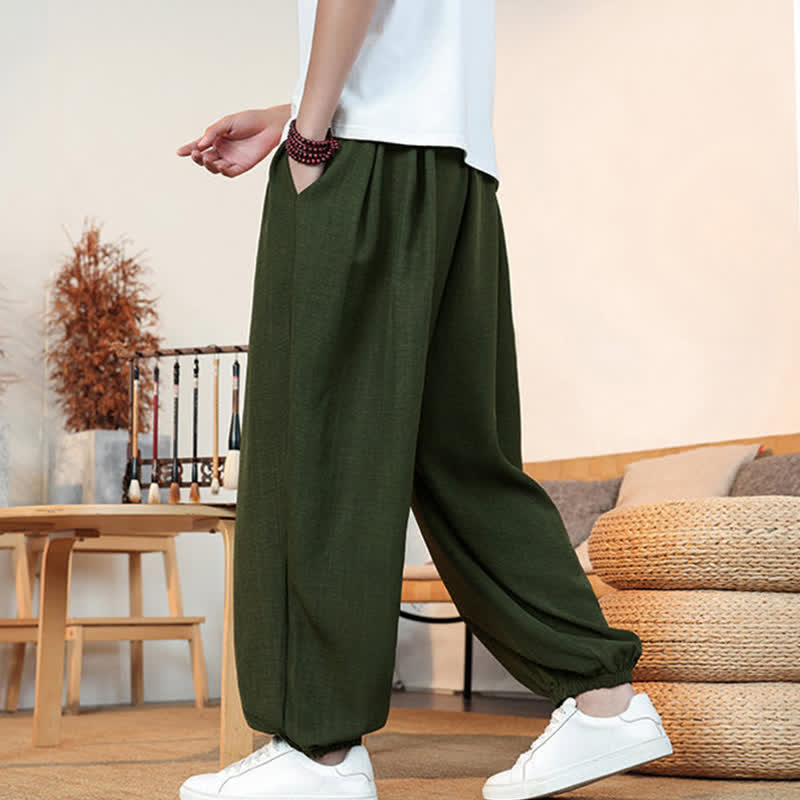 Buddha Stones Lässige, einfarbige Herren-Cropped-Hose mit Kordelzug für Frühling und Sommer, gerades Bein und Tasche - image 24