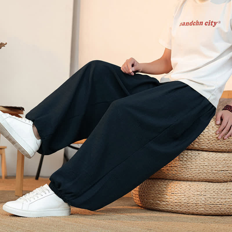 Buddha Stones Lässige, einfarbige Herren-Cropped-Hose mit Kordelzug für Frühling und Sommer, gerades Bein und Tasche - image 35