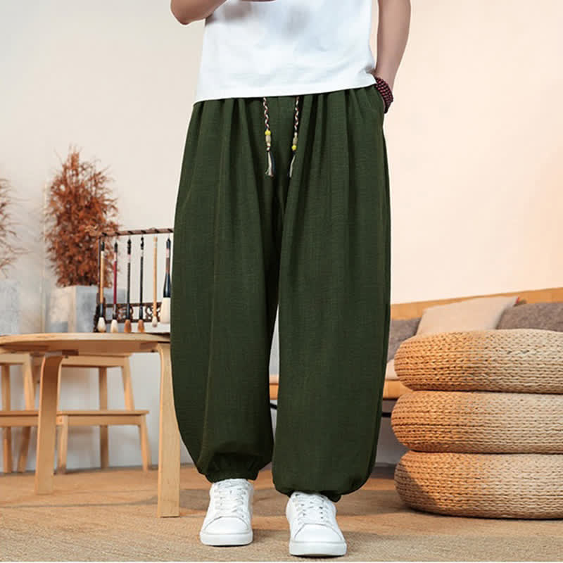 Buddha Stones Lässige, einfarbige Herren-Cropped-Hose mit Kordelzug für Frühling und Sommer, gerades Bein und Tasche - image 19