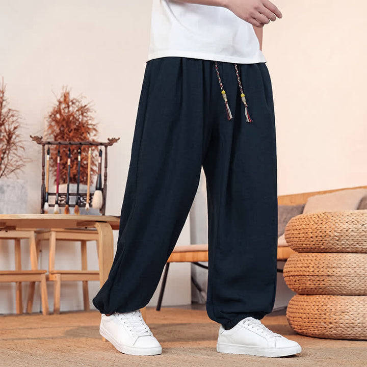 Buddha Stones Lässige, einfarbige Herren-Cropped-Hose mit Kordelzug für Frühling und Sommer, gerades Bein und Tasche - image 32