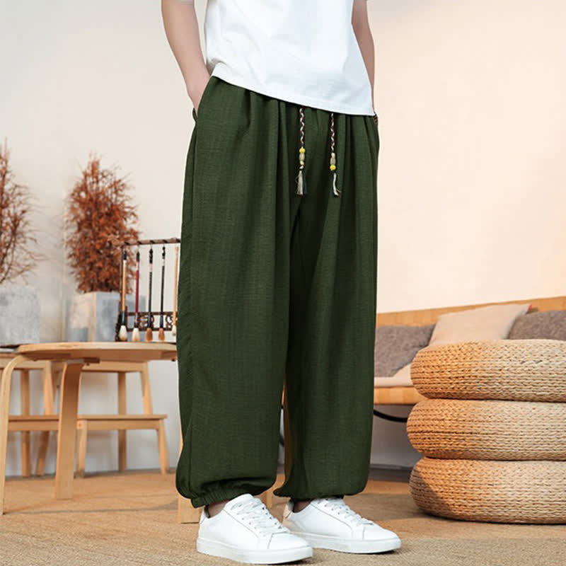 Buddha Stones Lässige, einfarbige Herren-Cropped-Hose mit Kordelzug für Frühling und Sommer, gerades Bein und Tasche - image 22