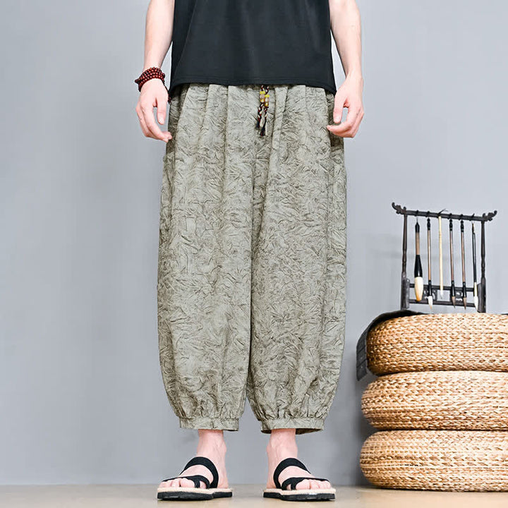 Buddha Stones Lässige Boho-Caprihose für Herren mit Kordelzug und Tasche – ideal für Frühling und Sommer - Dunkelkhaki - US/UK/AU48, EU58 (5XL) - image 0