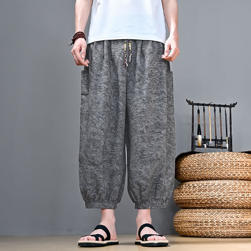 Buddha Stones Lässige Boho-Caprihose für Herren mit Kordelzug und Tasche – ideal für Frühling und Sommer - Hellgrau - US/UK/AU48, EU58 (5XL) - image 7