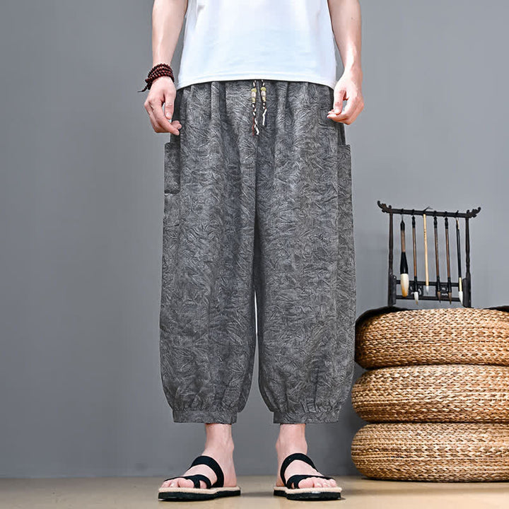 Buddha Stones Lässige Boho-Caprihose für Herren mit Kordelzug und Tasche – ideal für Frühling und Sommer - Hellgrau - US/UK/AU48, EU58 (5XL) - image 7