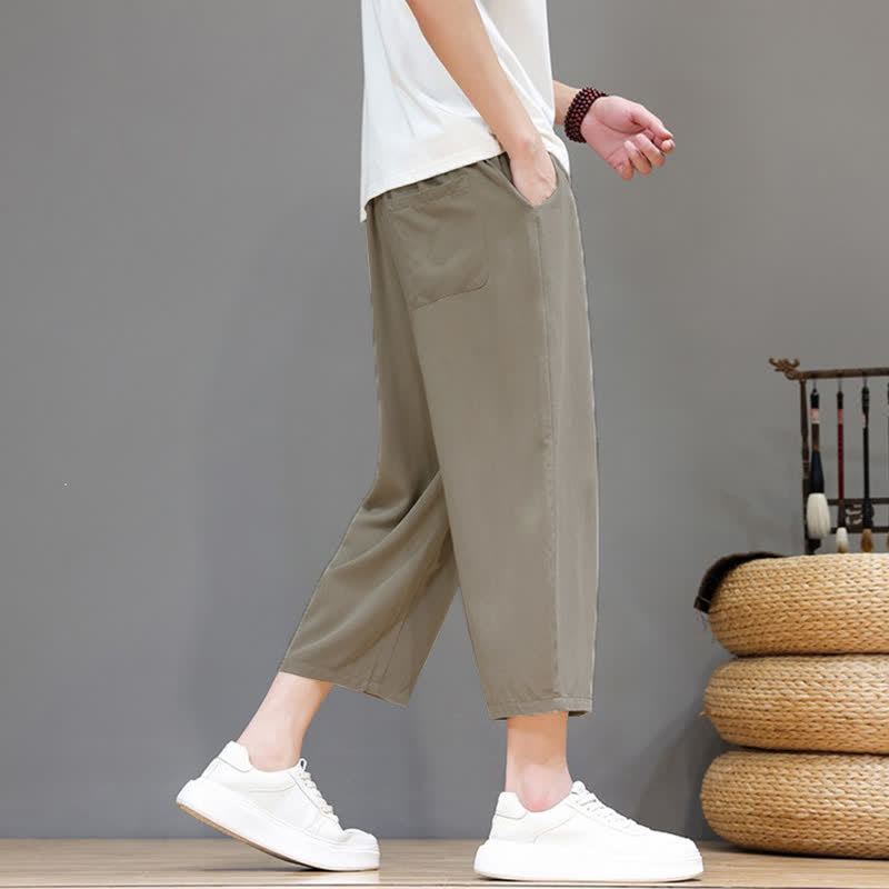 Buddha Stones Lässige Caprihose mit Kordelzug für Herren, einfarbig, mit Tasche, ideal für Frühling und Sommer - image 20