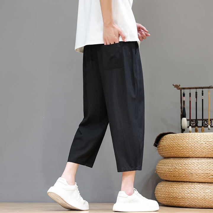 Buddha Stones Lässige Caprihose mit Kordelzug für Herren, einfarbig, mit Tasche, ideal für Frühling und Sommer - image 31