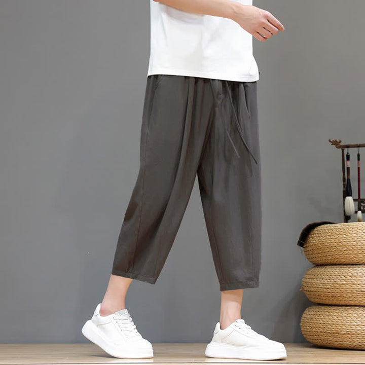 Buddha Stones Lässige Caprihose mit Kordelzug für Herren, einfarbig, mit Tasche, ideal für Frühling und Sommer - image 2