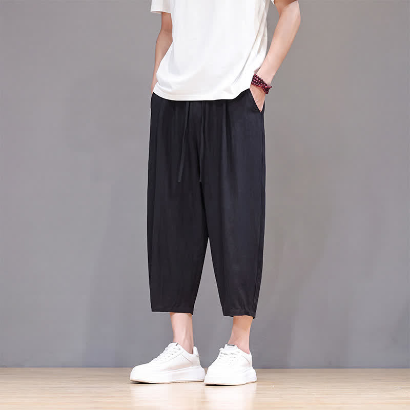 Buddha Stones Lässige Caprihose mit Kordelzug für Herren, einfarbig, mit Tasche, ideal für Frühling und Sommer - image 29