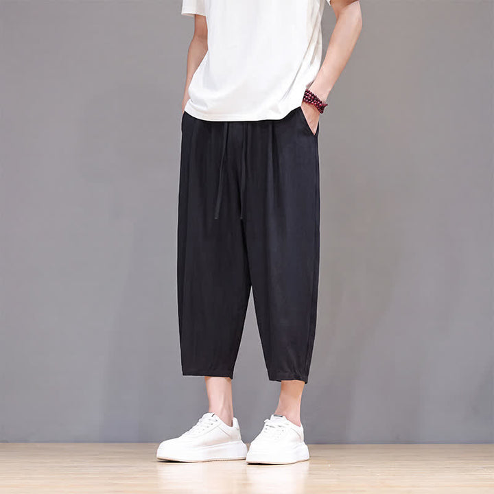 Buddha Stones Lässige Caprihose mit Kordelzug für Herren, einfarbig, mit Tasche, ideal für Frühling und Sommer - image 29