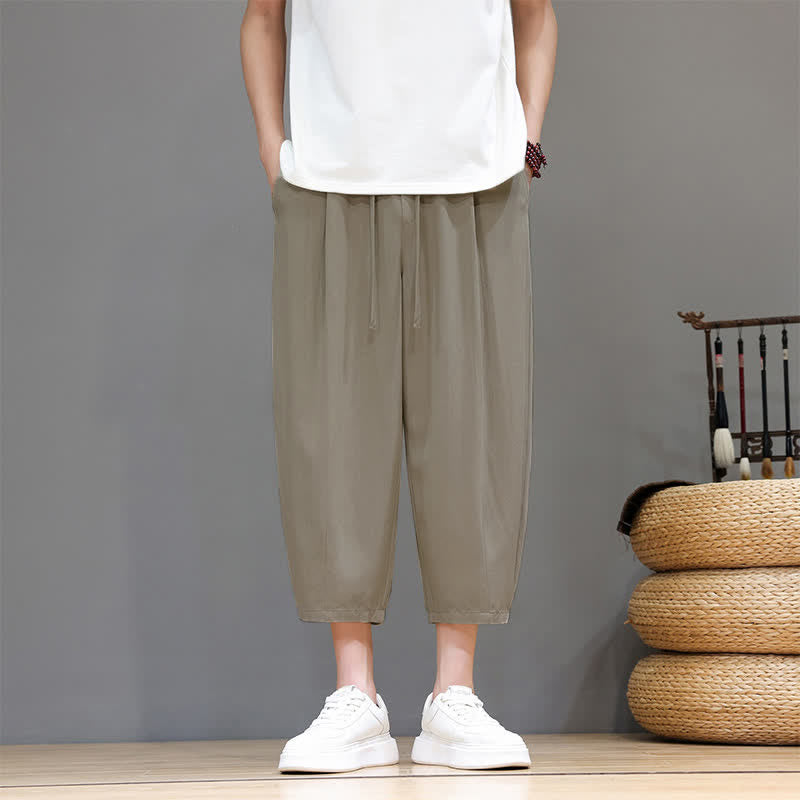 Buddha Stones Lässige Caprihose mit Kordelzug für Herren, einfarbig, mit Tasche, ideal für Frühling und Sommer - Bräunen - US/UK/AU46, EU56 (5XL) - image 18