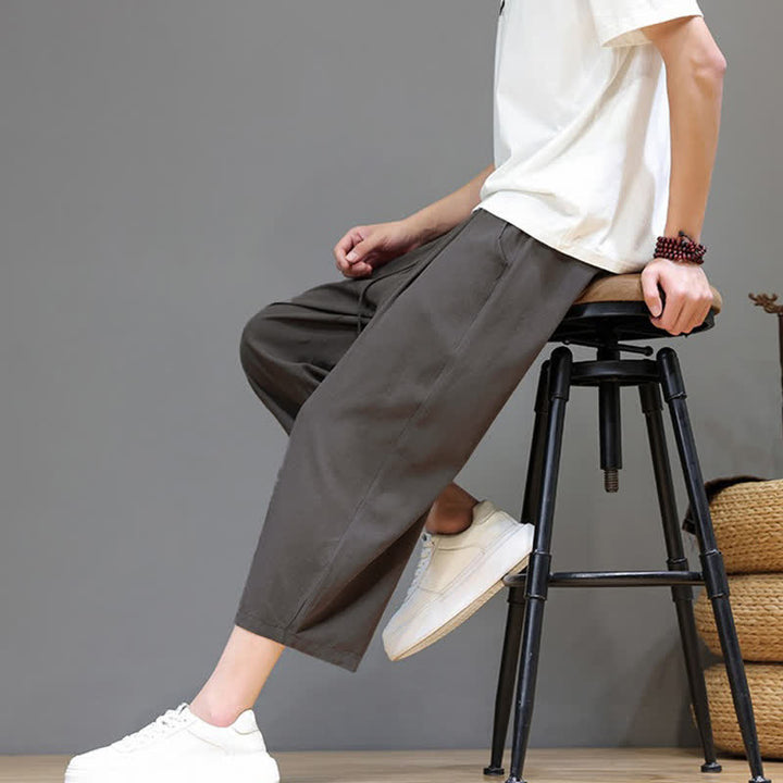 Buddha Stones Lässige Caprihose mit Kordelzug für Herren, einfarbig, mit Tasche, ideal für Frühling und Sommer - image 8