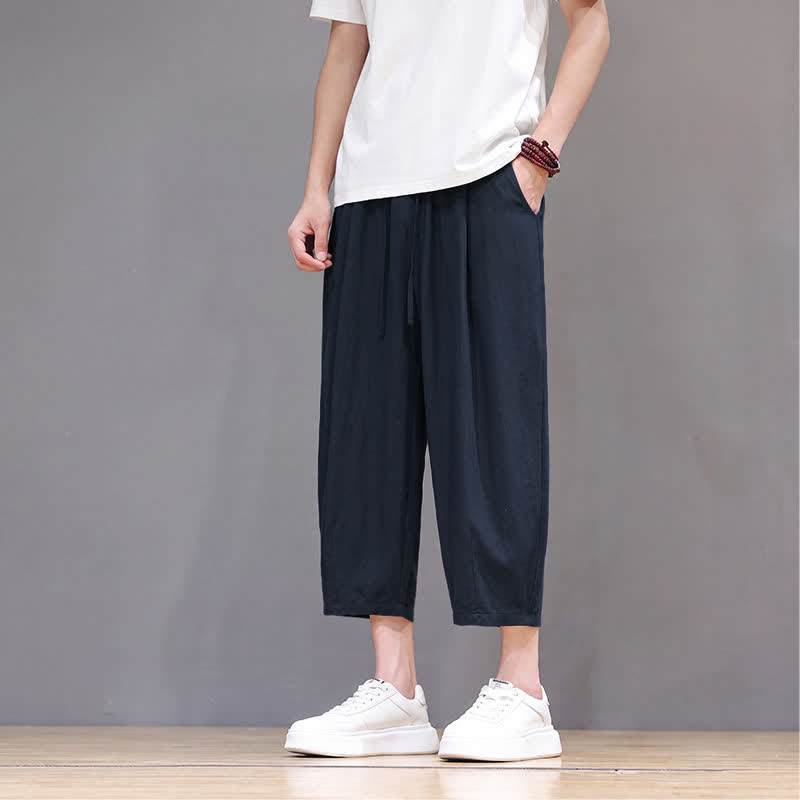 Buddha Stones Lässige Caprihose mit Kordelzug für Herren, einfarbig, mit Tasche, ideal für Frühling und Sommer - image 13