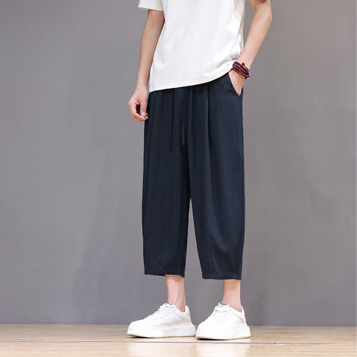 Buddha Stones Lässige Caprihose mit Kordelzug für Herren, einfarbig, mit Tasche, ideal für Frühling und Sommer - image 13