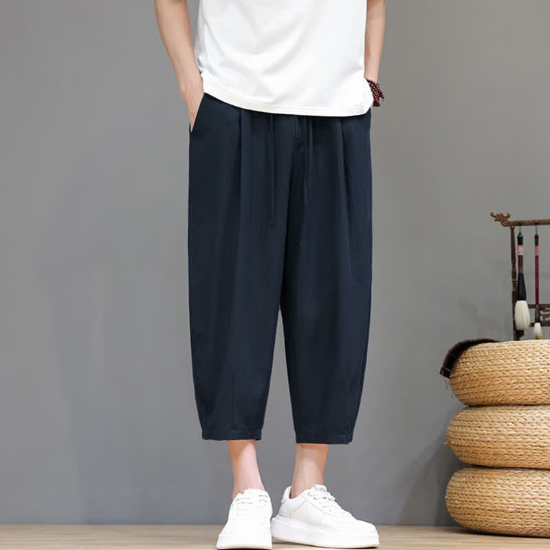 Buddha Stones Lässige Caprihose mit Kordelzug für Herren, einfarbig, mit Tasche, ideal für Frühling und Sommer - image 12