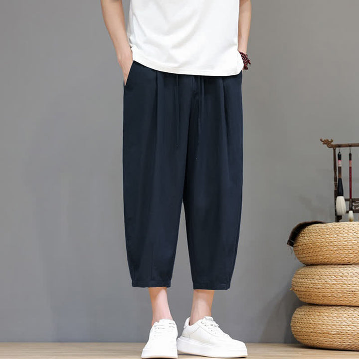 Buddha Stones Lässige Caprihose mit Kordelzug für Herren, einfarbig, mit Tasche, ideal für Frühling und Sommer - image 12