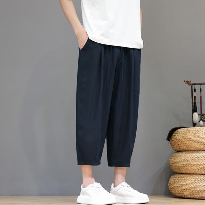 Buddha Stones Lässige Caprihose mit Kordelzug für Herren, einfarbig, mit Tasche, ideal für Frühling und Sommer - image 14