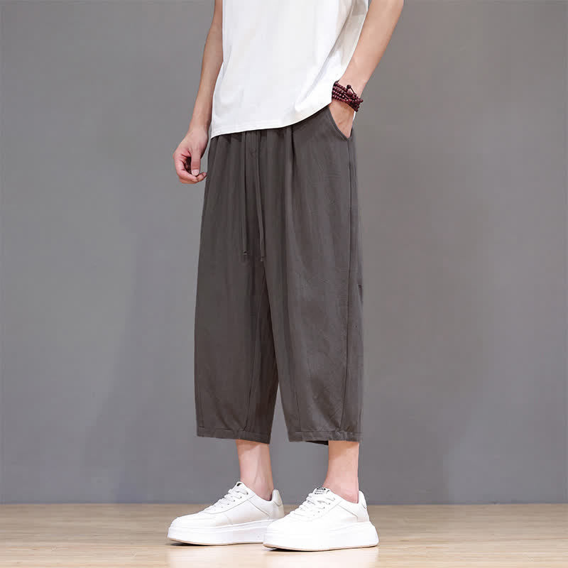 Buddha Stones Lässige Caprihose mit Kordelzug für Herren, einfarbig, mit Tasche, ideal für Frühling und Sommer - image 6