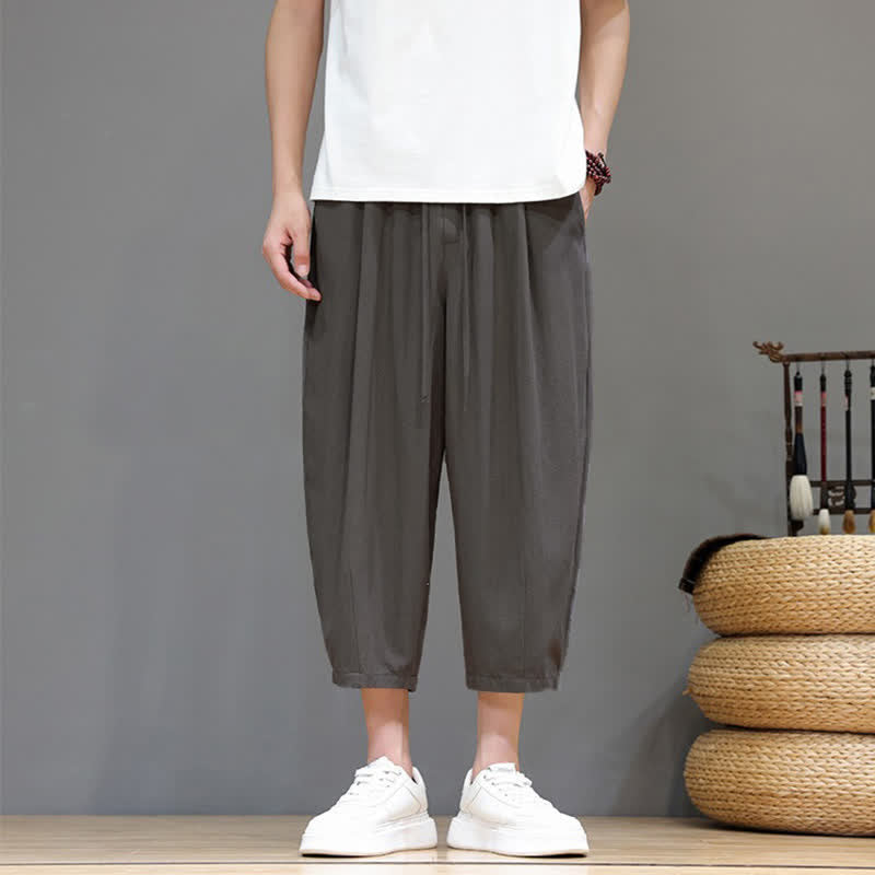 Buddha Stones Lässige Caprihose mit Kordelzug für Herren, einfarbig, mit Tasche, ideal für Frühling und Sommer - image 1