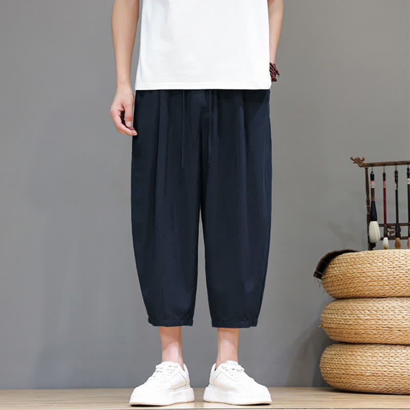 Buddha Stones Lässige Caprihose mit Kordelzug für Herren, einfarbig, mit Tasche, ideal für Frühling und Sommer - image 10