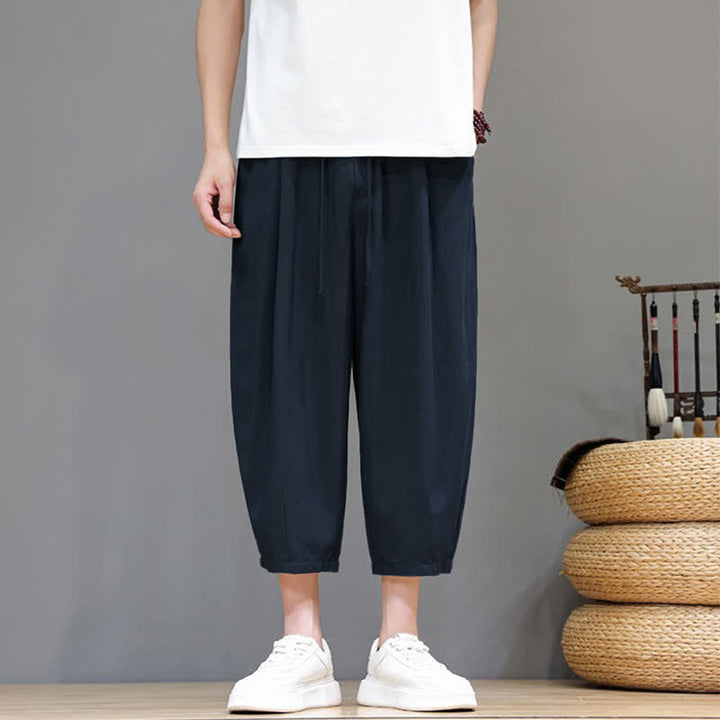 Buddha Stones Lässige Caprihose mit Kordelzug für Herren, einfarbig, mit Tasche, ideal für Frühling und Sommer - image 10