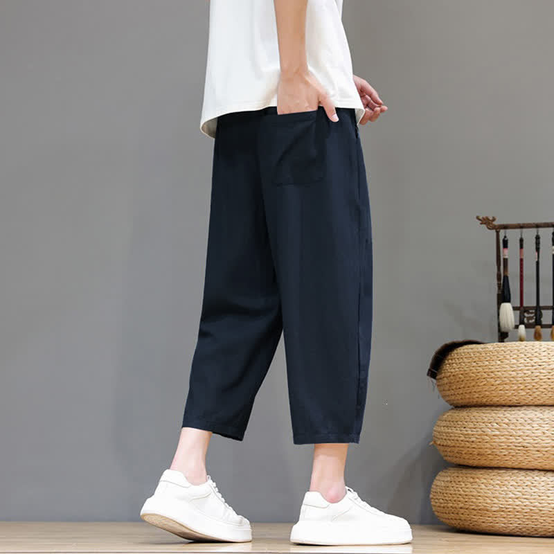 Buddha Stones Lässige Caprihose mit Kordelzug für Herren, einfarbig, mit Tasche, ideal für Frühling und Sommer - image 15