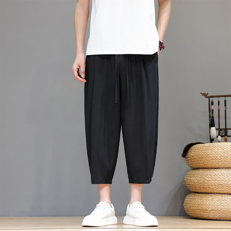 Buddha Stones Lässige Caprihose mit Kordelzug für Herren, einfarbig, mit Tasche, ideal für Frühling und Sommer - Schwarz - US/UK/AU46, EU56 (5XL) - image 26