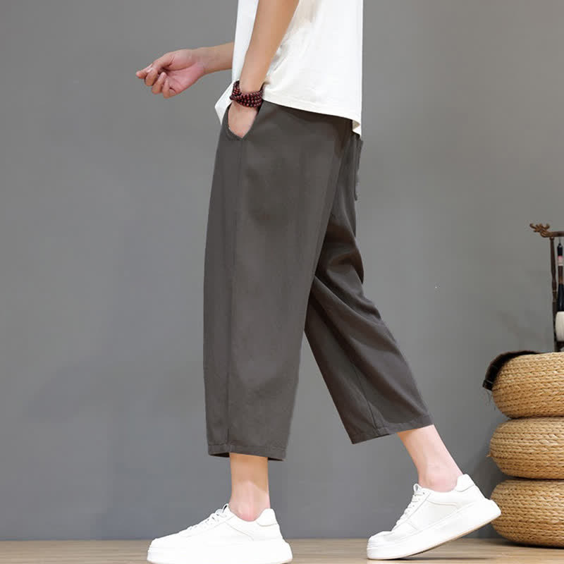 Buddha Stones Lässige Caprihose mit Kordelzug für Herren, einfarbig, mit Tasche, ideal für Frühling und Sommer - image 7