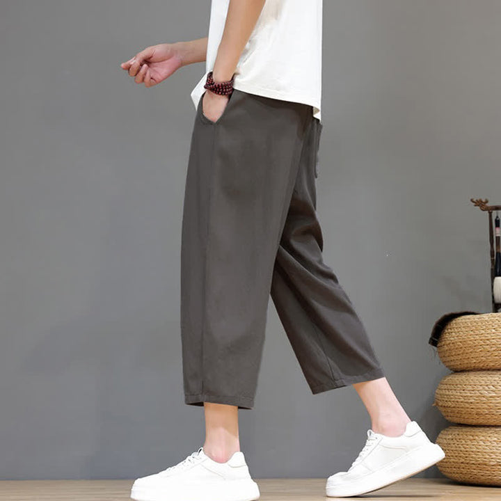 Buddha Stones Lässige Caprihose mit Kordelzug für Herren, einfarbig, mit Tasche, ideal für Frühling und Sommer - image 7