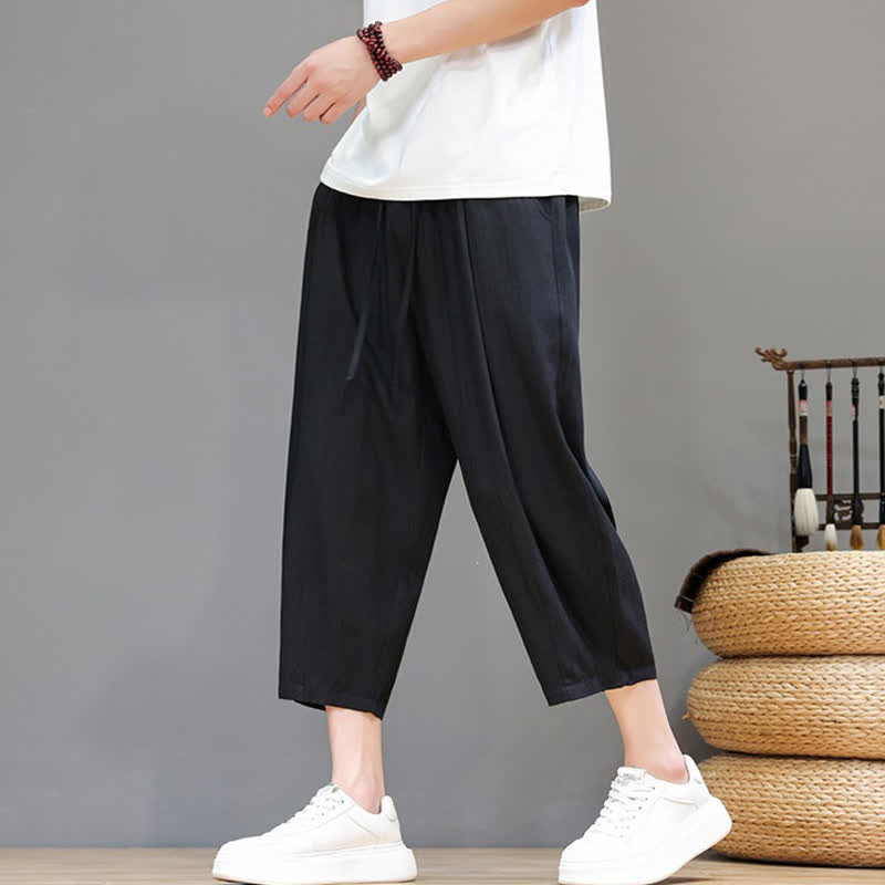 Buddha Stones Lässige Caprihose mit Kordelzug für Herren, einfarbig, mit Tasche, ideal für Frühling und Sommer - image 30